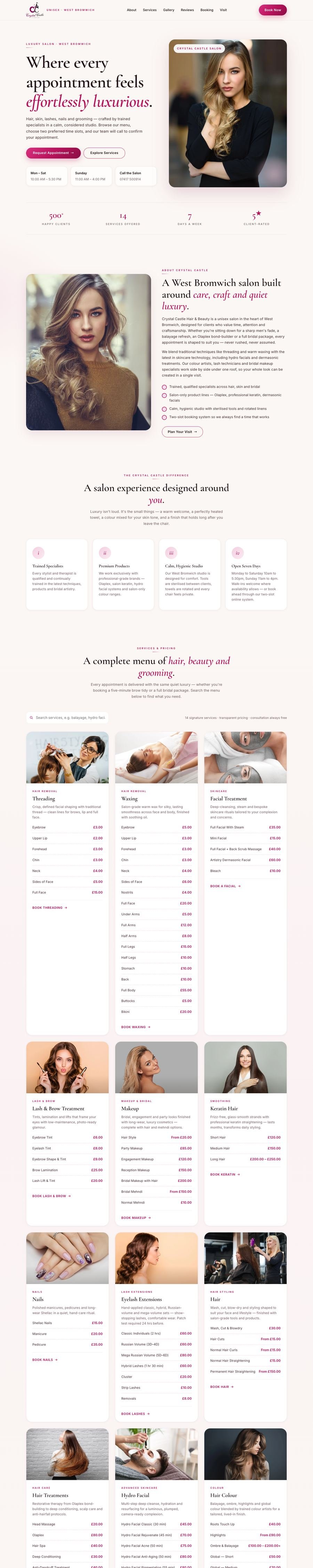 Full-page screenshot of Crystal Castle Hair & Beauty